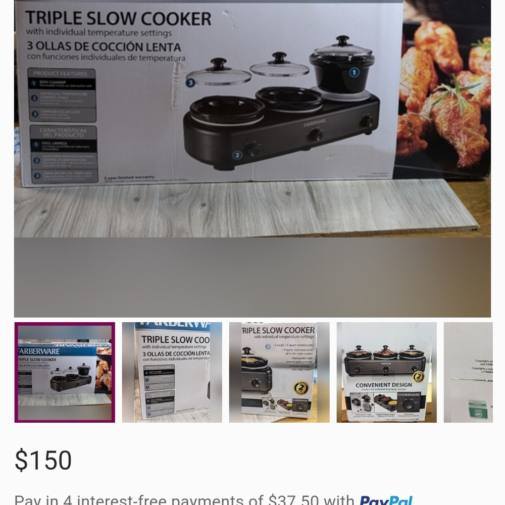 COPY - Farberware Triple Slow Cooker - Black and Silver